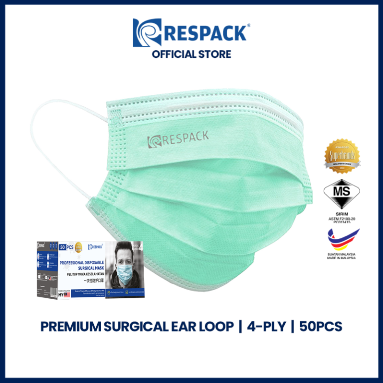 Professional Disposable 4Ply Surgical Mask (Green) PackXpress by RESPACK